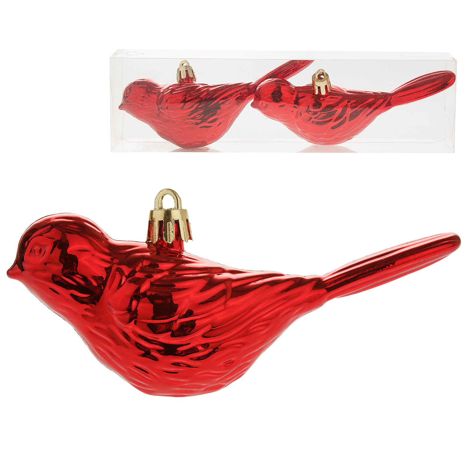 Елочная  игрушка "Птичка" (пластик), 12 см, набор (2 шт) Красный