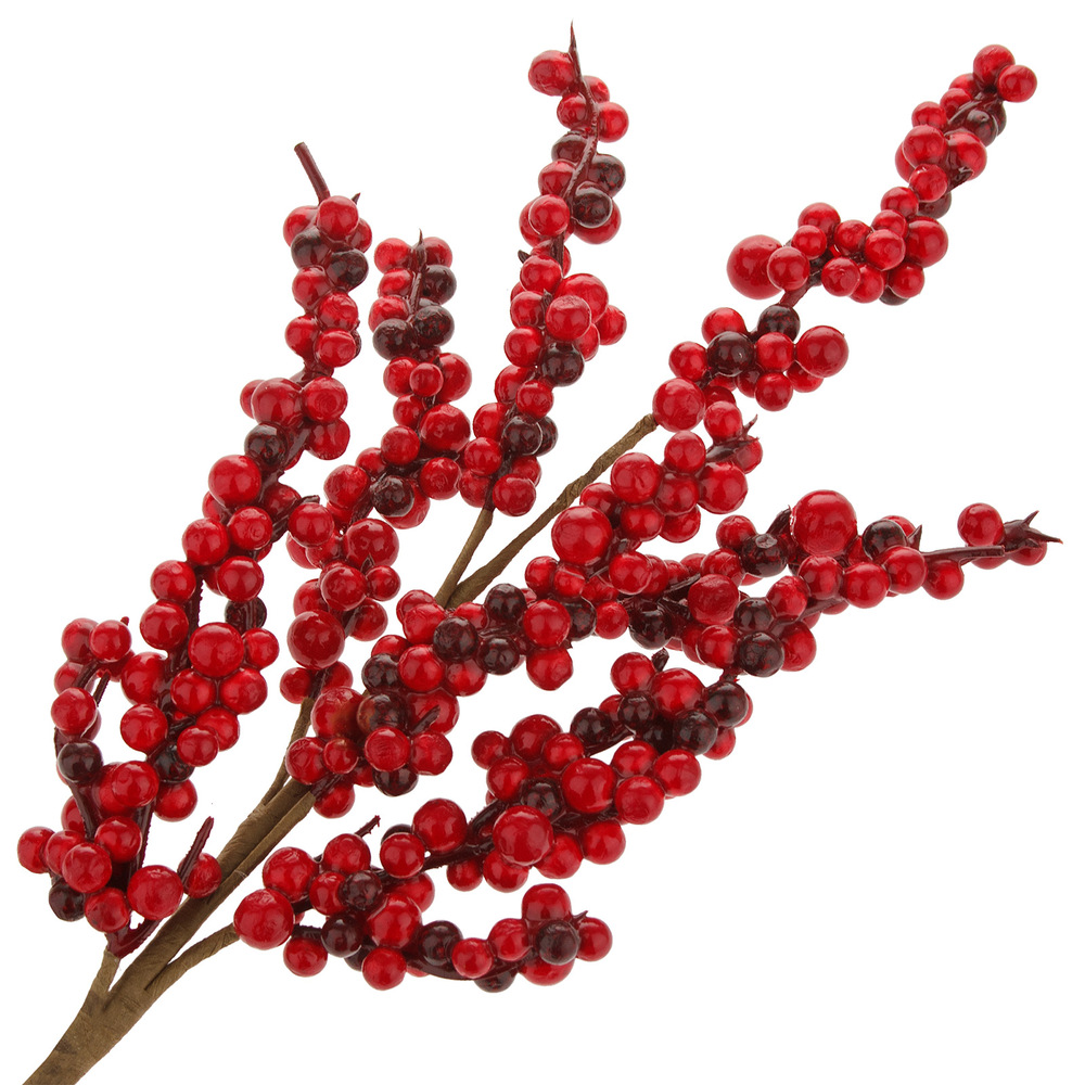 Ветка искусственная ягодная (пластик), H40 см Красный