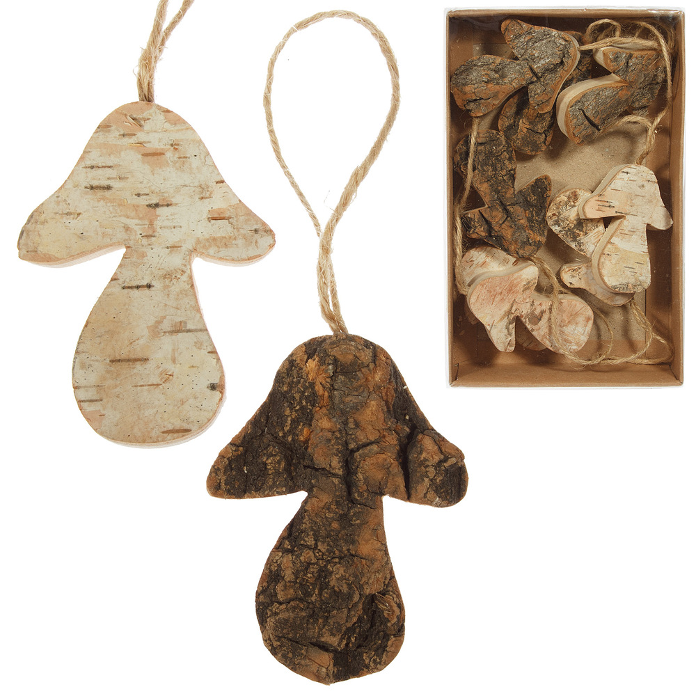 Елочная игрушка "Гриб" (дерево), 6,5x5 см, набор (8 шт) Натуральный