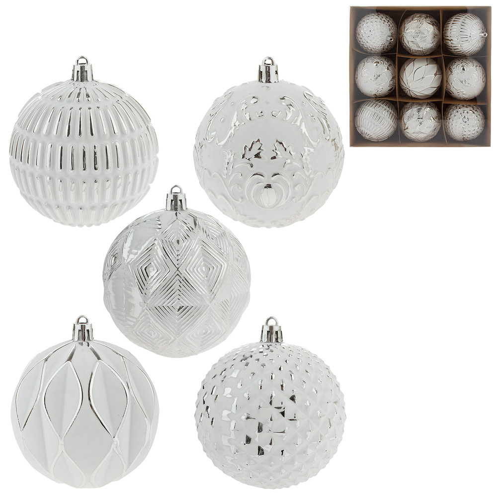 Елочная игрушка "Шар, лимон" (пластик), D8 см, набор (9 шт) Белый