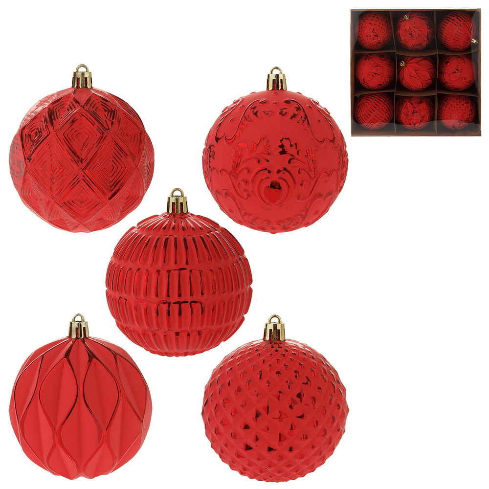 Елочная игрушка "Шар, лимон" (пластик), D8 см, набор (9 шт) Красный
