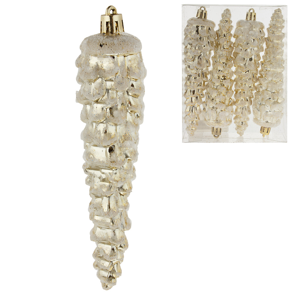 Елочная игрушка "Шишка" (пластик), 13,5 см, набор (4 шт) Белый