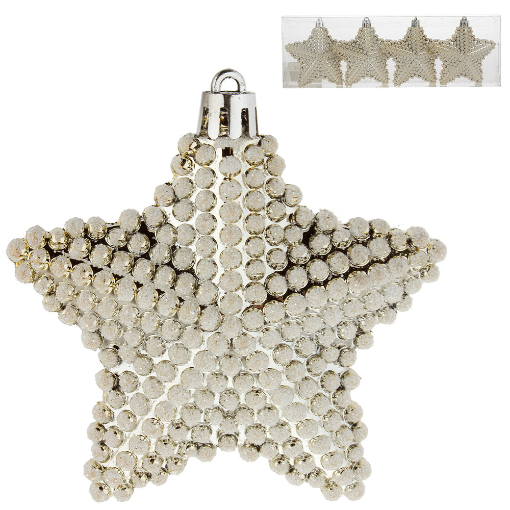 Елочная игрушка "Звезда" (пластик), D8 см, набор (4 шт) Шампань