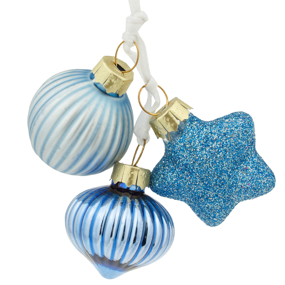 Елочная игрушка "Шар, луковка, звезда в связке" (стекло), D3,5 см Голубой