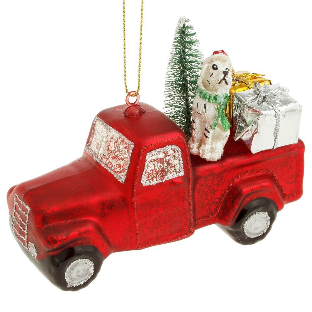 Елочная игрушка "Машина" (стекло), 12х5хН5,5 см Красный