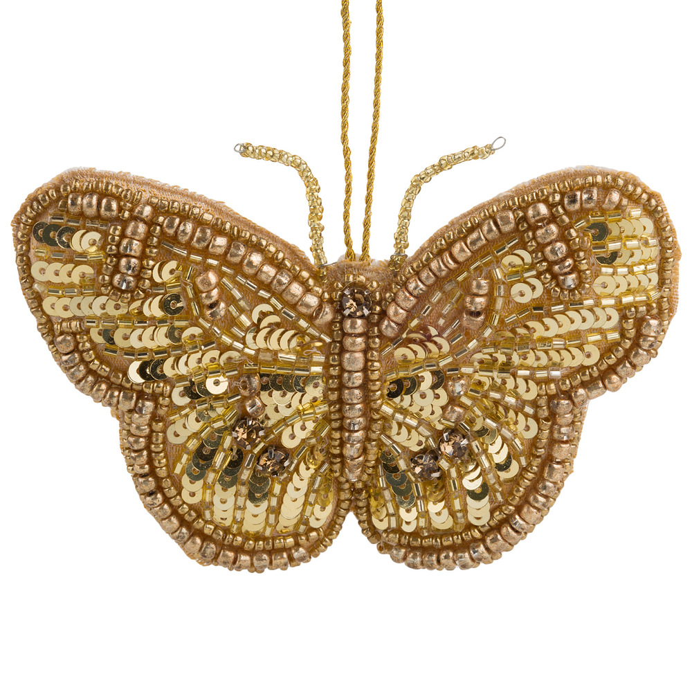 Елочная игрушка "Бабочка" (бисер) Золотой