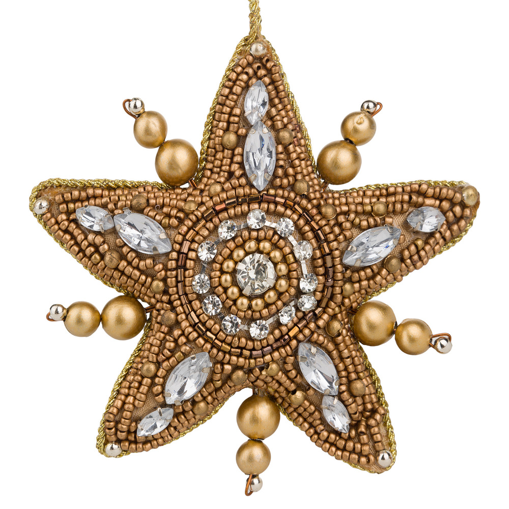 Елочная игрушка "Звезда" (бисер) Золотой