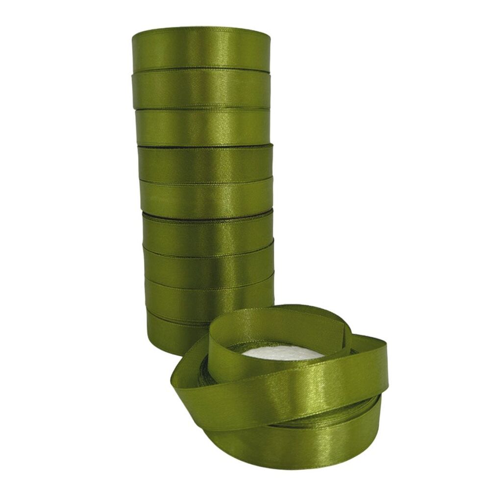 Лента атлас, 20 ммx25 ярд, набор (10 шт) Темно-зеленый