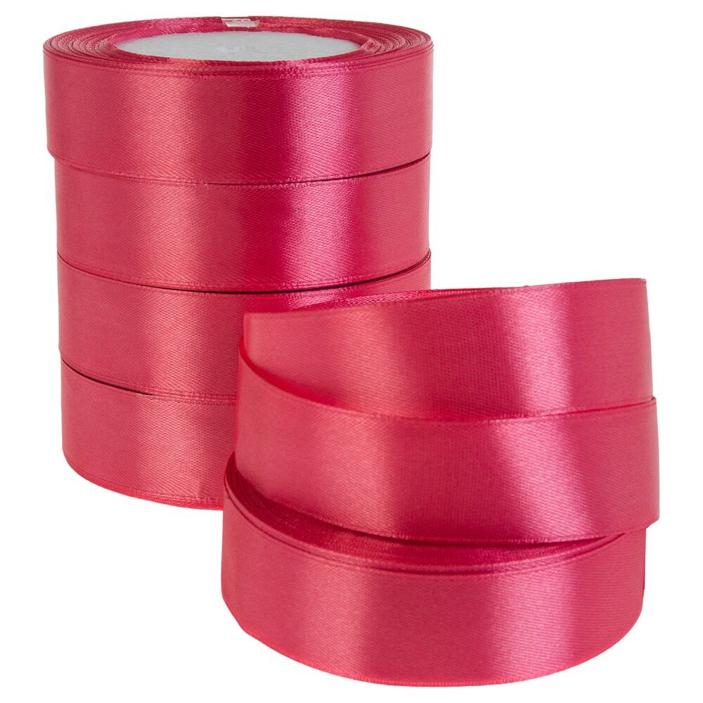 Лента атлас, 25 ммx25 ярд, набор (5 шт) Темно-розовый