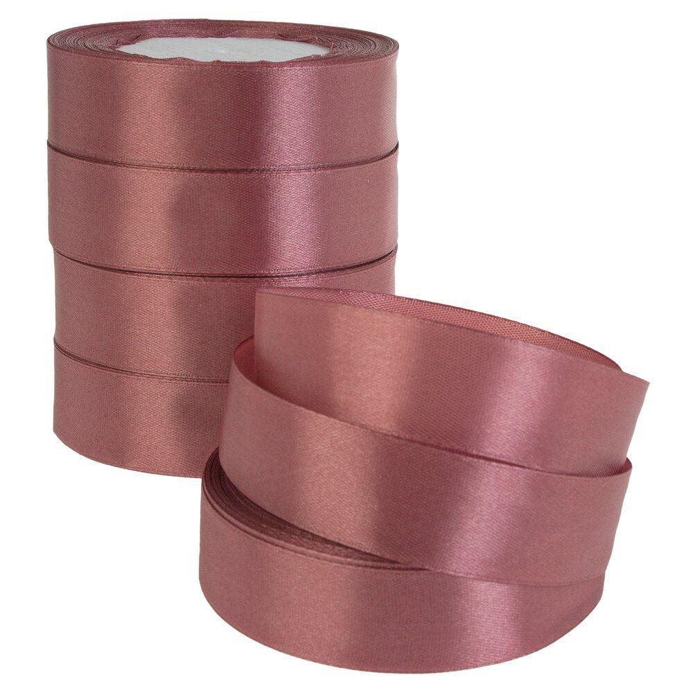 Лента атлас, 25 ммx25 ярд, набор (5 шт) Коричневый-розовый