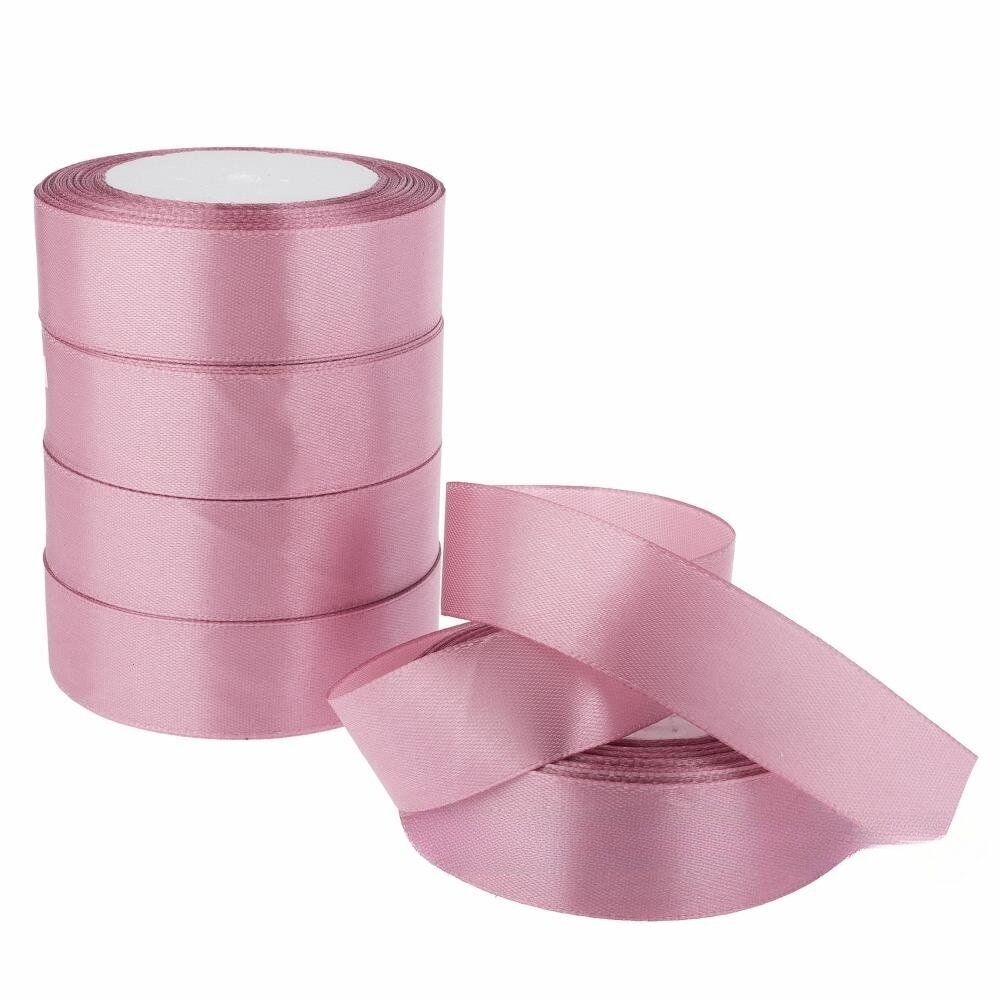 Лента атлас, 25 ммx25 ярд, набор (5 шт) Розовый-сиреневый