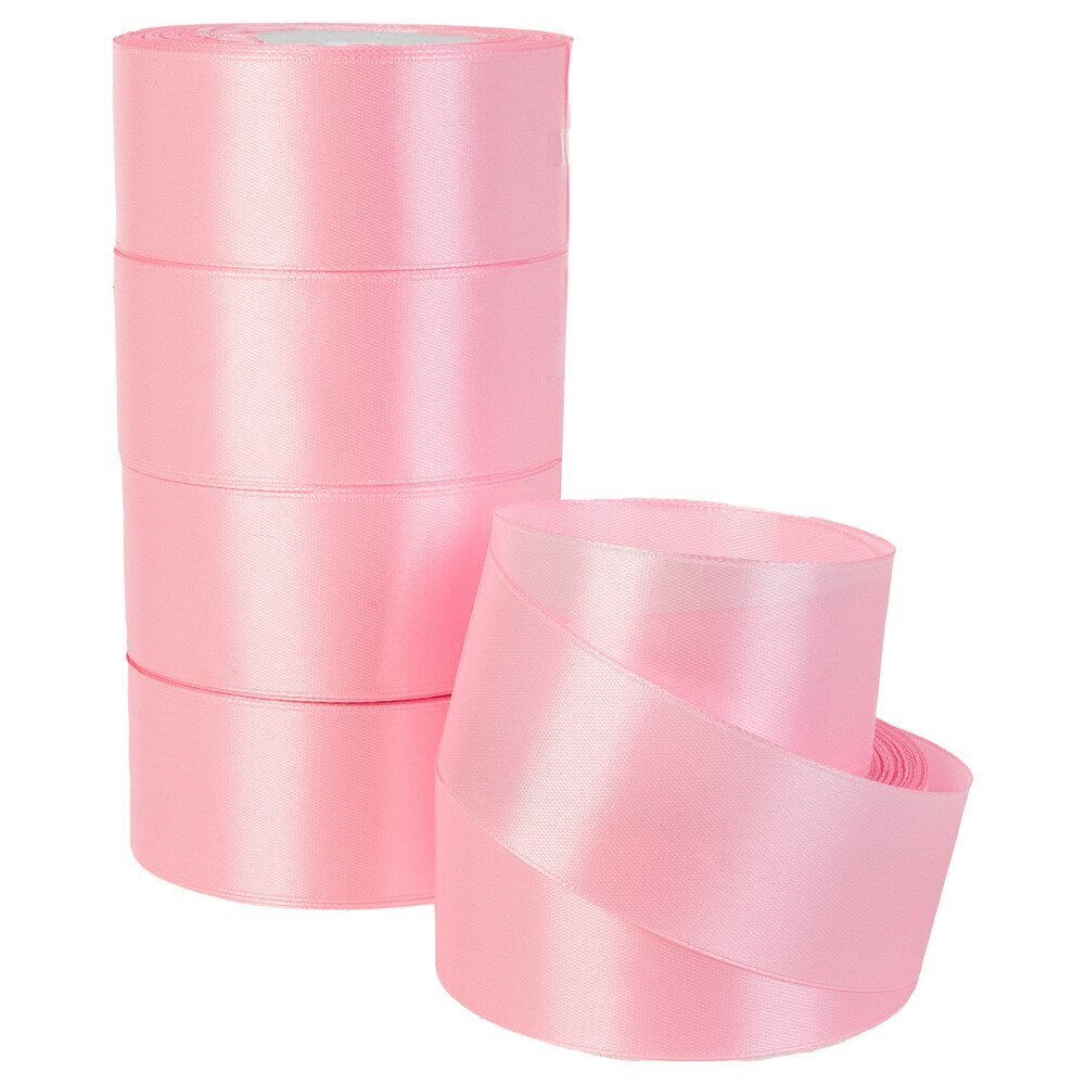 Лента атлас, 40 ммx25 ярд, набор (5 шт) Светло-розовый