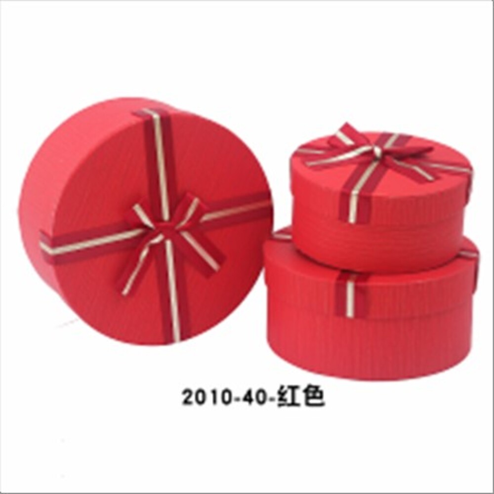 Коробка шляпная, D20xH10 см - D16xH7 см, набор (3 шт), с бантом Красный