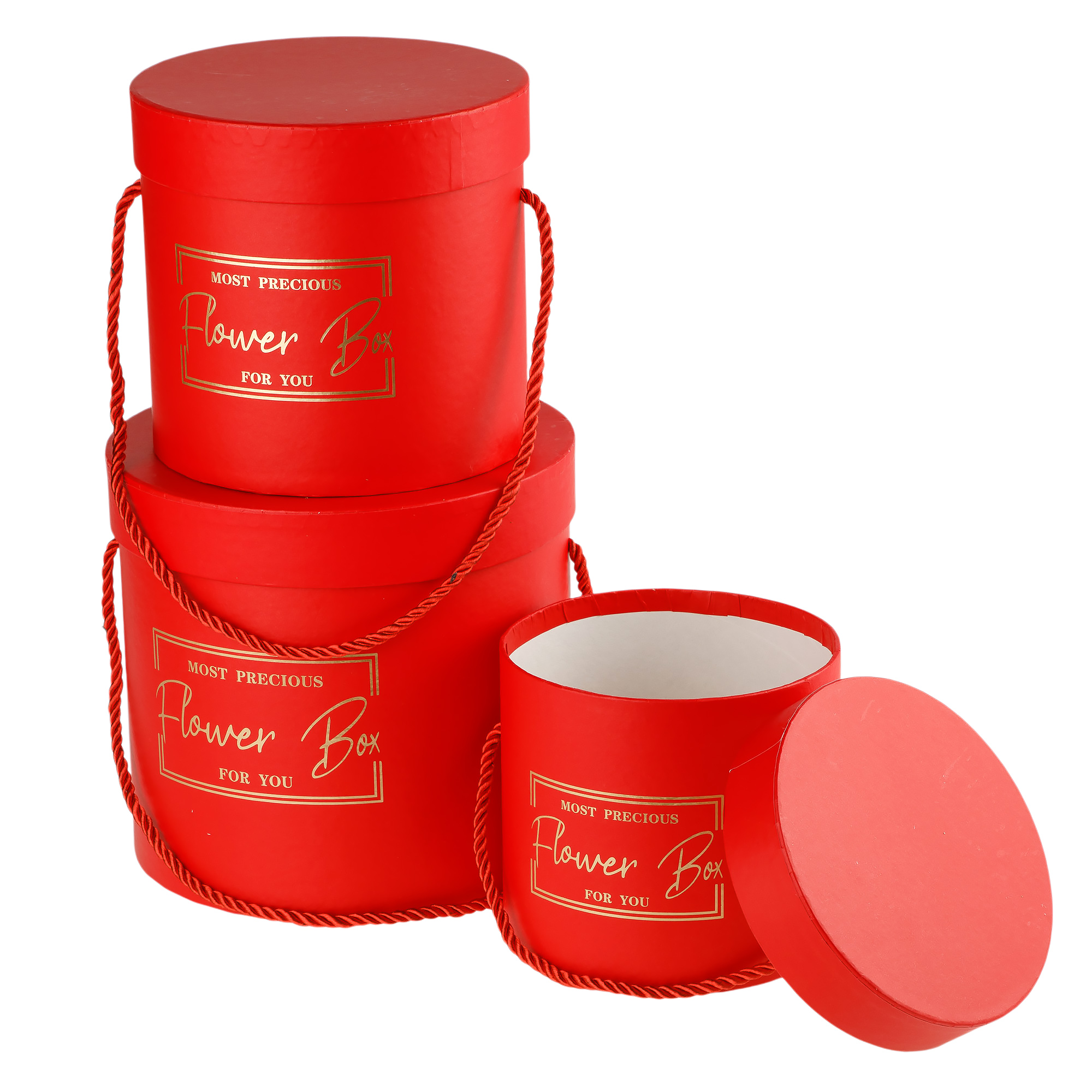 Коробка шляпная "Flower box", D18xH17 см - D13xH12 см, набор (3 шт) Красный