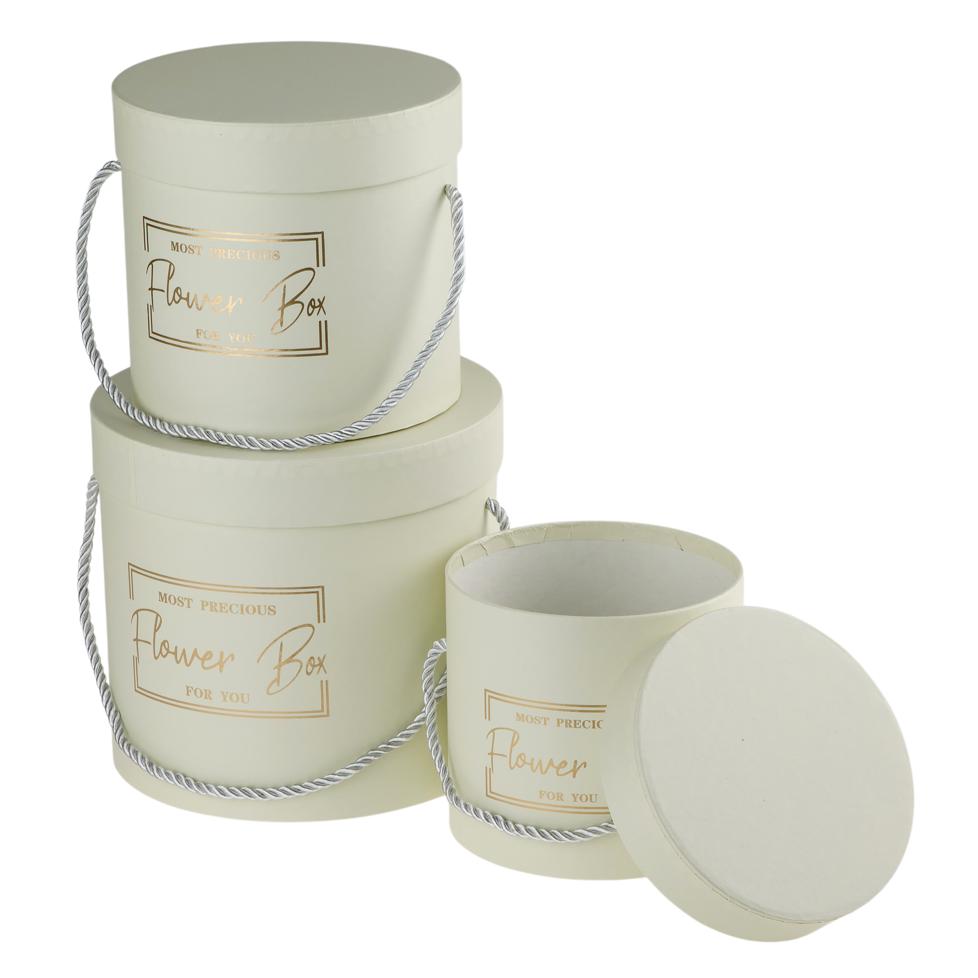 Коробка шляпная "Flower box", D18xH17 см - D13xH12 см, набор (3 шт) Кремовый