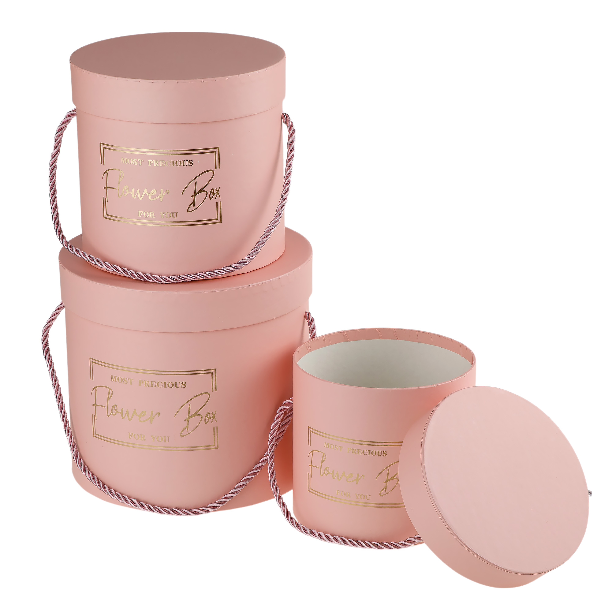 Коробка шляпная "Flower box", D18xH17 см - D13xH12 см, набор (3 шт) Розовый