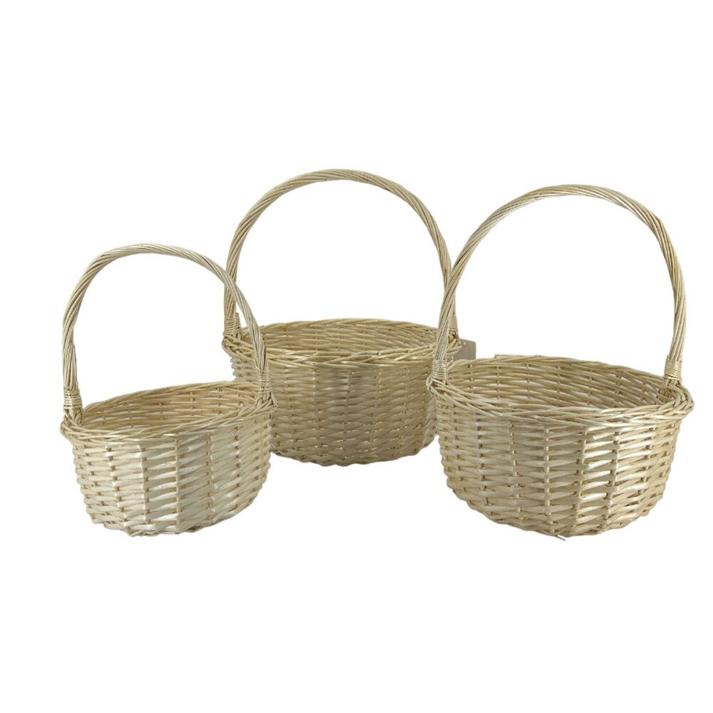 Корзина плетеная (ива), D36xH17/40 см - D25xH13/30 см, набор (3 шт) Натуральный