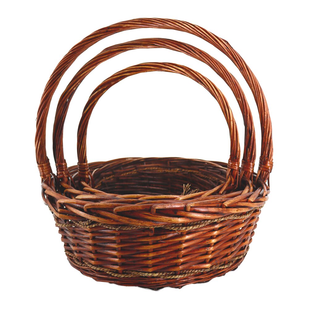 Корзина плетеная (ива), D40xH15/40 см - D29xH12/31 см, набор (3 шт) Коричневый