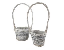 Корзина плетеная (ива), D18xH12/40 см, D14xH11/35 см, набор (2 шт) Белый-серый