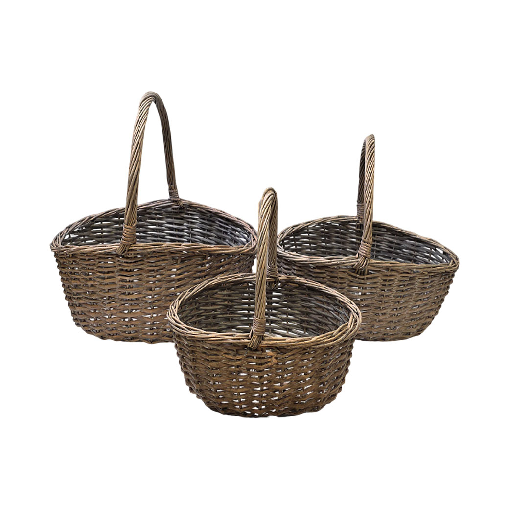 Корзина плетеная (ива), 48x39xH22/43 см - 35x25xH16/32 см, набор (3 шт) Серый