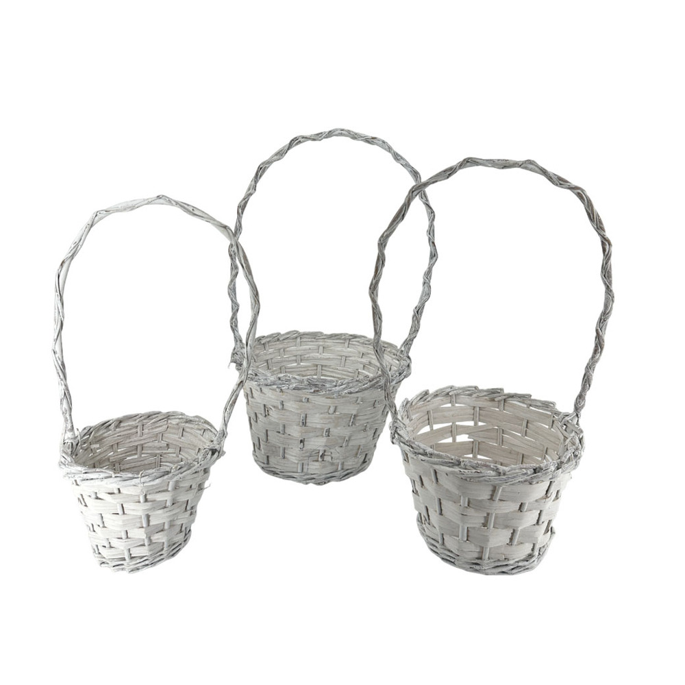 Корзина плетеная (ива), D30xH19/55 см - D20xH16/45 см, набор (3 шт) Белый