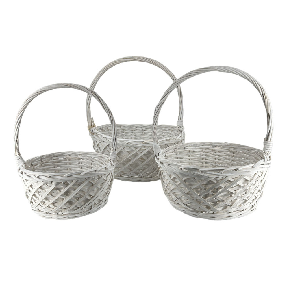 Корзина плетеная (ива), D29xH15/38 см - D45xH20/50 см, набор (3 шт) Белый
