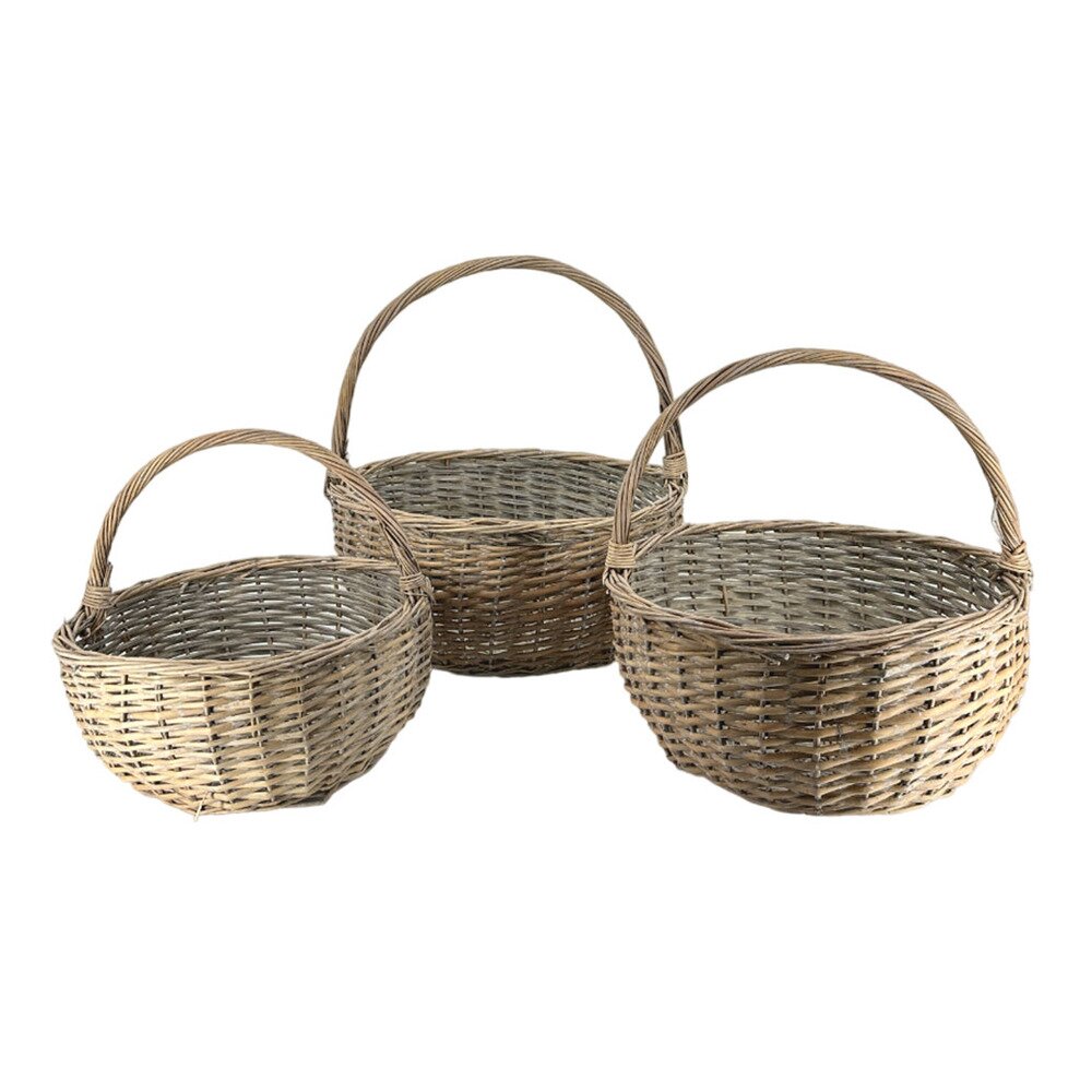 Корзина плетеная (ива), D48xH22/52 см - D35xH18/37 см, набор (3 шт) Серый