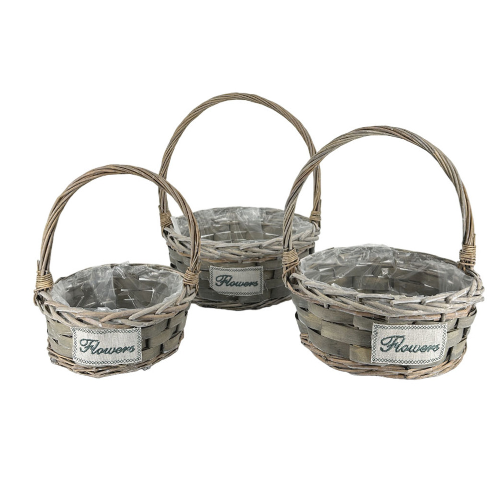 Корзина плетеная (ива), D35xH14/42 см - D22xH10/31 см, набор (3 шт) Серый