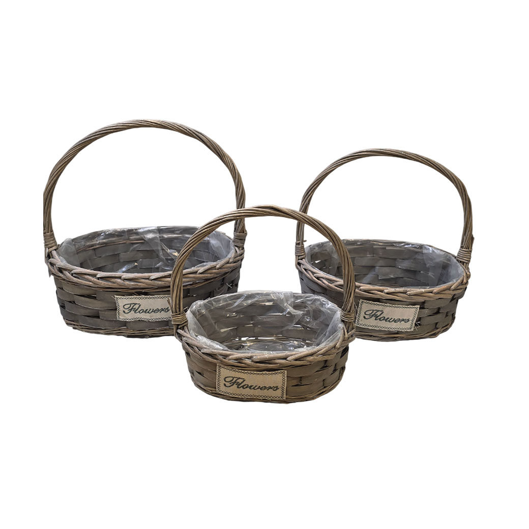 Корзина плетеная "Кант" (ива), 38x30xH14/40 см - 27x20xH10/30 см, набор (3 шт) Серый