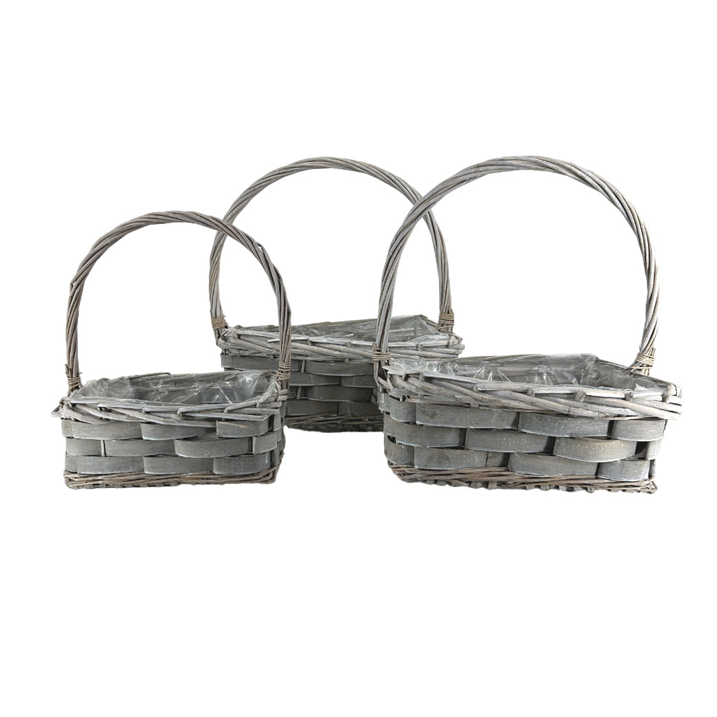 Корзина плетеная (ива), 36x25xH14/40 см - 25x16xH10/31 см, набор (3 шт) Серый