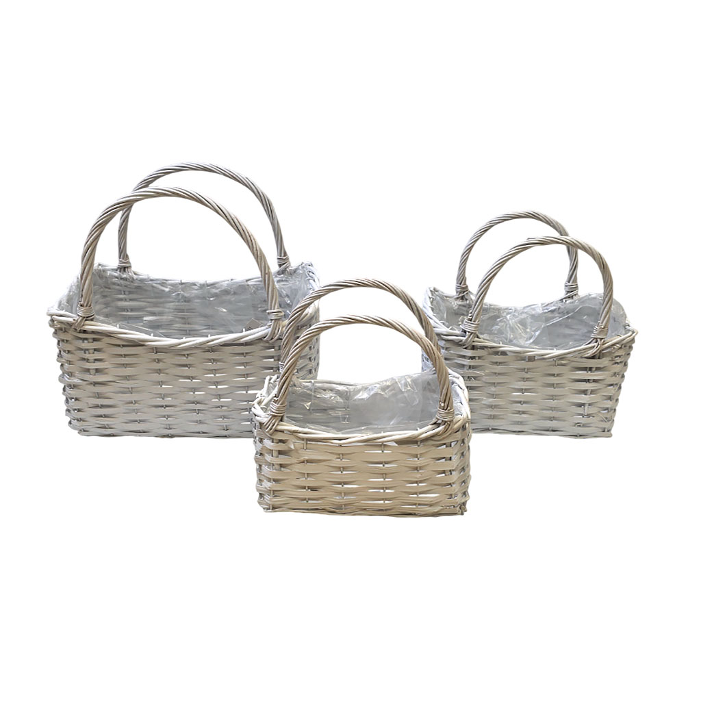 Корзина плетеная (ива), 32x22xH20/27 см - 21x13xH14/27 см, набор (3 шт) Белый