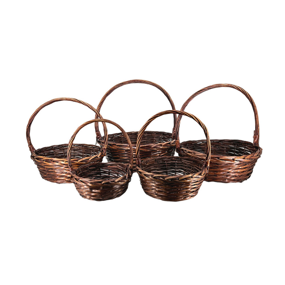 Корзина плетеная (ива), D26xH10/30 см - D50xH18/50 см, набор (5 шт) Коричневый