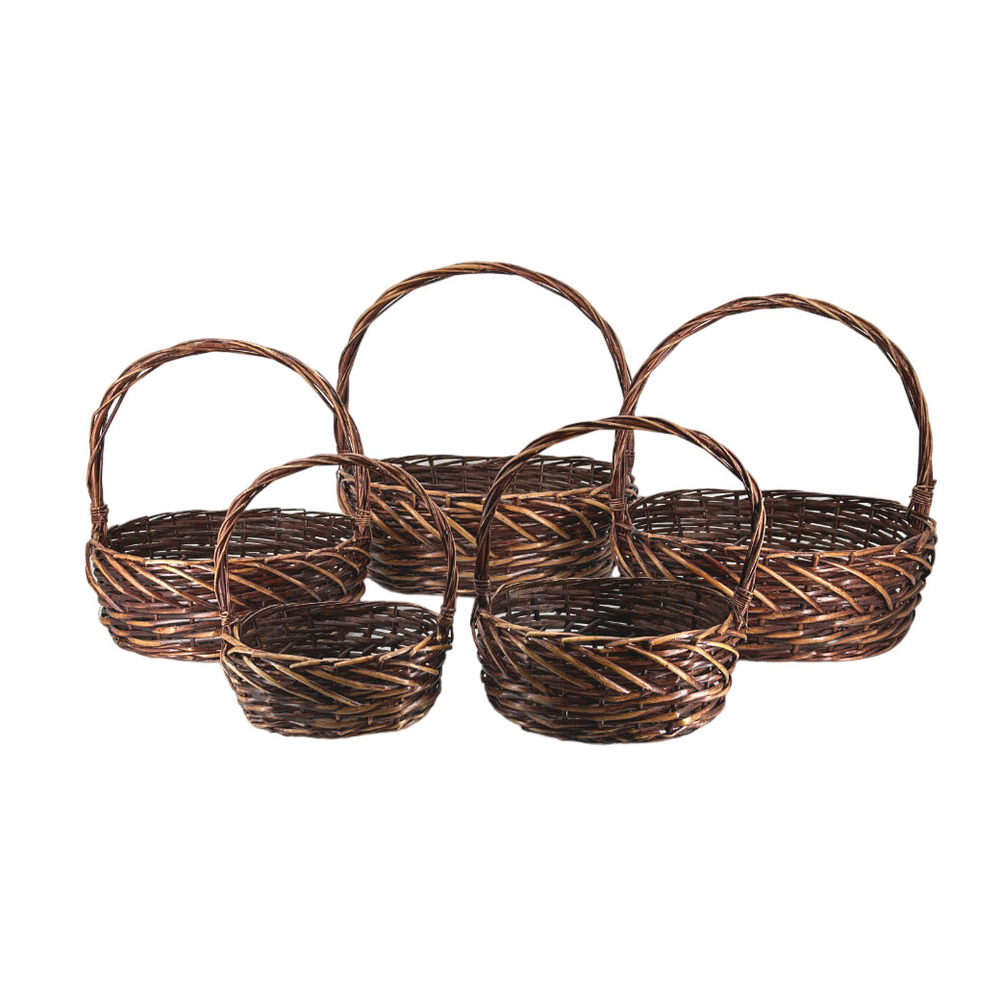 Корзина плетеная (ива), 48x38xH17/47 см - 22x15xH10/26 см, набор (5 шт) Коричневый