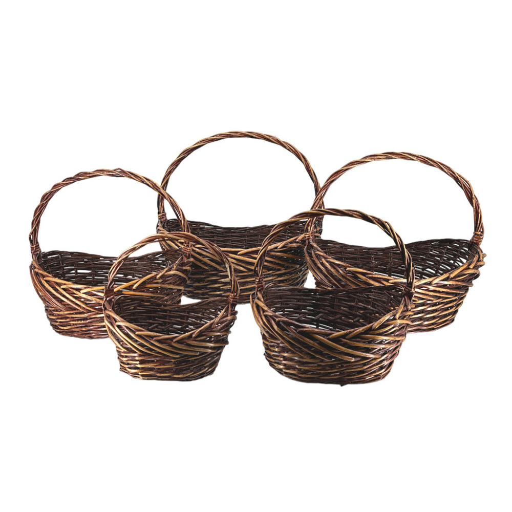 Корзина плетеная (ива), 48x38xH22/47 см - 22x15xH14/26 см, набор (5 шт) Коричневый