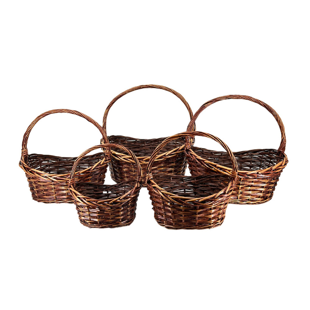 Корзина плетеная (ива), 48x38xH22/47 см - 22x15xH14/26 см, набор (5 шт) Коричневый