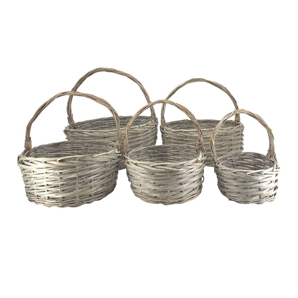 Корзина плетеная (ива), D52xH21/55 см - D23xH12/34 см, набор (5 шт) Серый