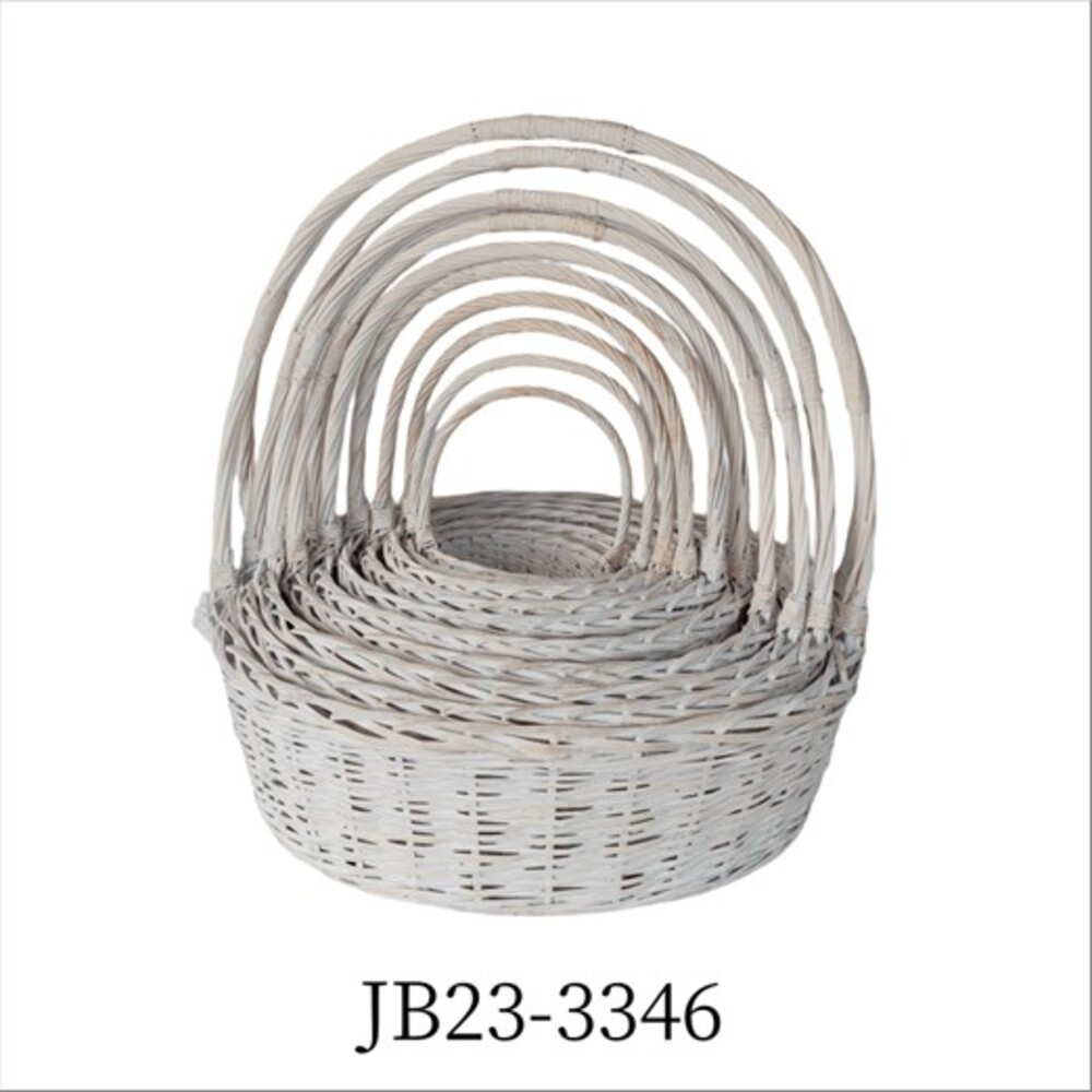 Корзина плетеная (ива), D83xH26/82 см - D24xH12/30 см, набор (10 шт) Белый