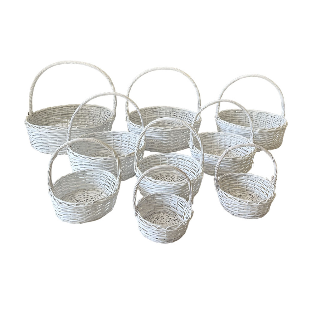 Корзина плетеная (ива), D60xH20/62 см - D15xH10/23 см, набор (9 шт) Белый