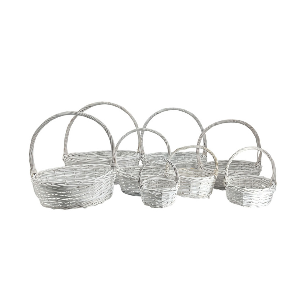 Корзина плетеная (ива), D53xH18/55 см - D15xH10/23 см, набор (8 шт) Белый