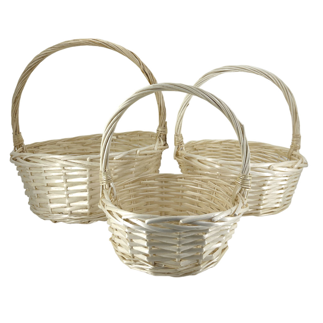 Корзина плетеная (ива), D38xH15/37 см - D25xH10/26 см, набор (3 шт) Натуральный