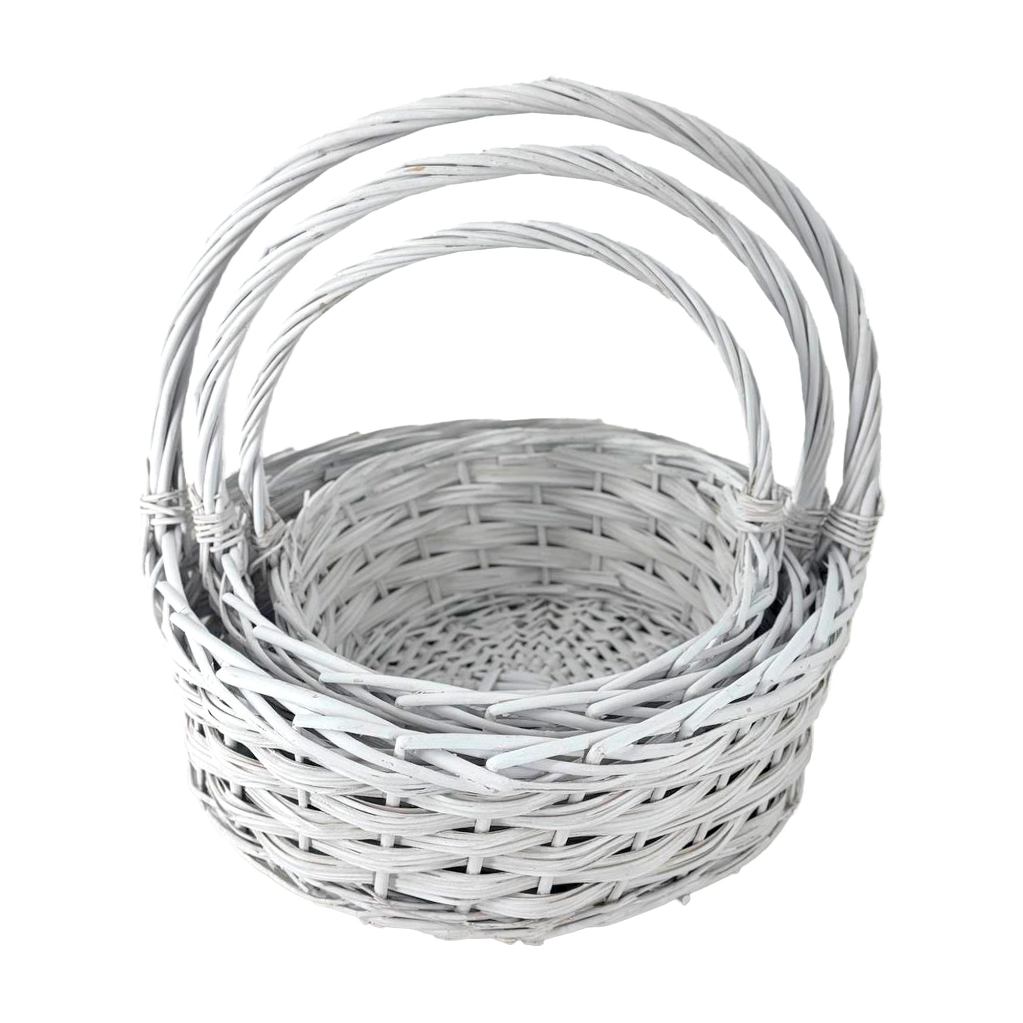 Корзина плетеная (ива), D44xH16/43 см - D30xH12/30 см, набор (3 шт) Белый