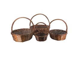 Корзина плетеная (ива), D55xH20/51 см - D28xH14/31 см, набор (4 шт) Коричневый