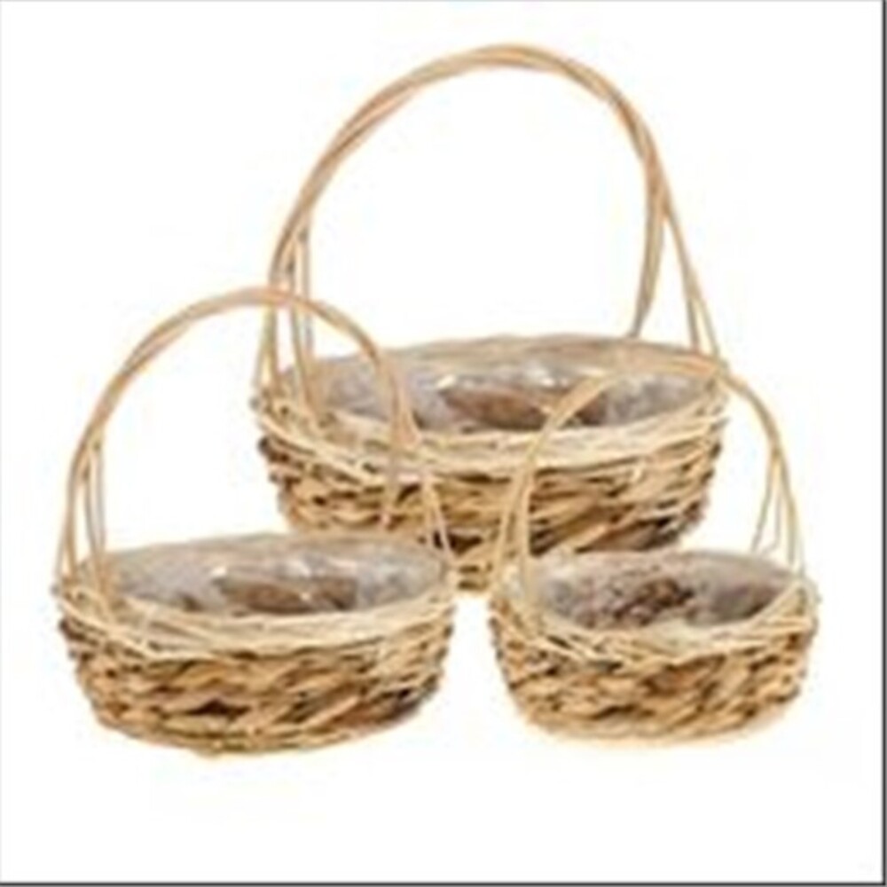 Корзина плетеная (ива), D33xH14/36 см - D22xH10/27 см, набор (3 шт) Натуральный