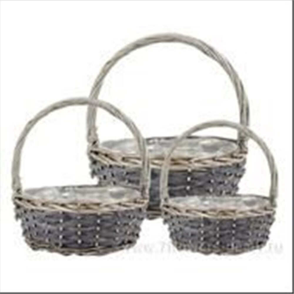 Корзина плетеная (ива), D33xH13/35 см - D23xH9/25 см, набор (3 шт) Серый
