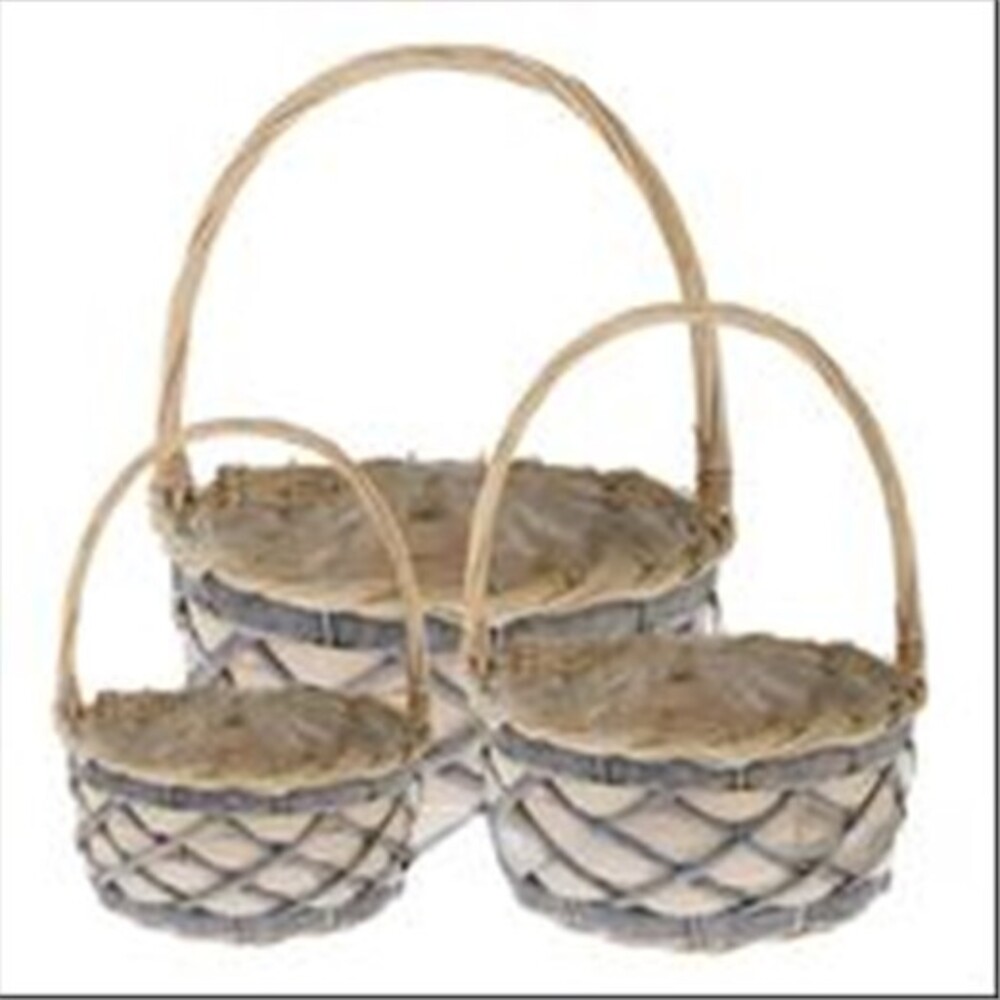 Корзина плетеная (ива), D29xH14/35 см - D19xH10/25 см, набор (3 шт) Белый-серый