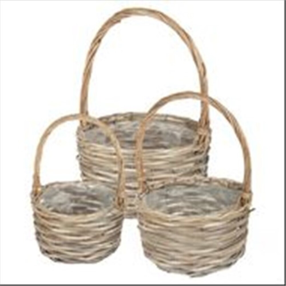Корзина плетеная (ива), D29xH15/41 см - D22xH13/33 см, набор (3 шт) Натуральный