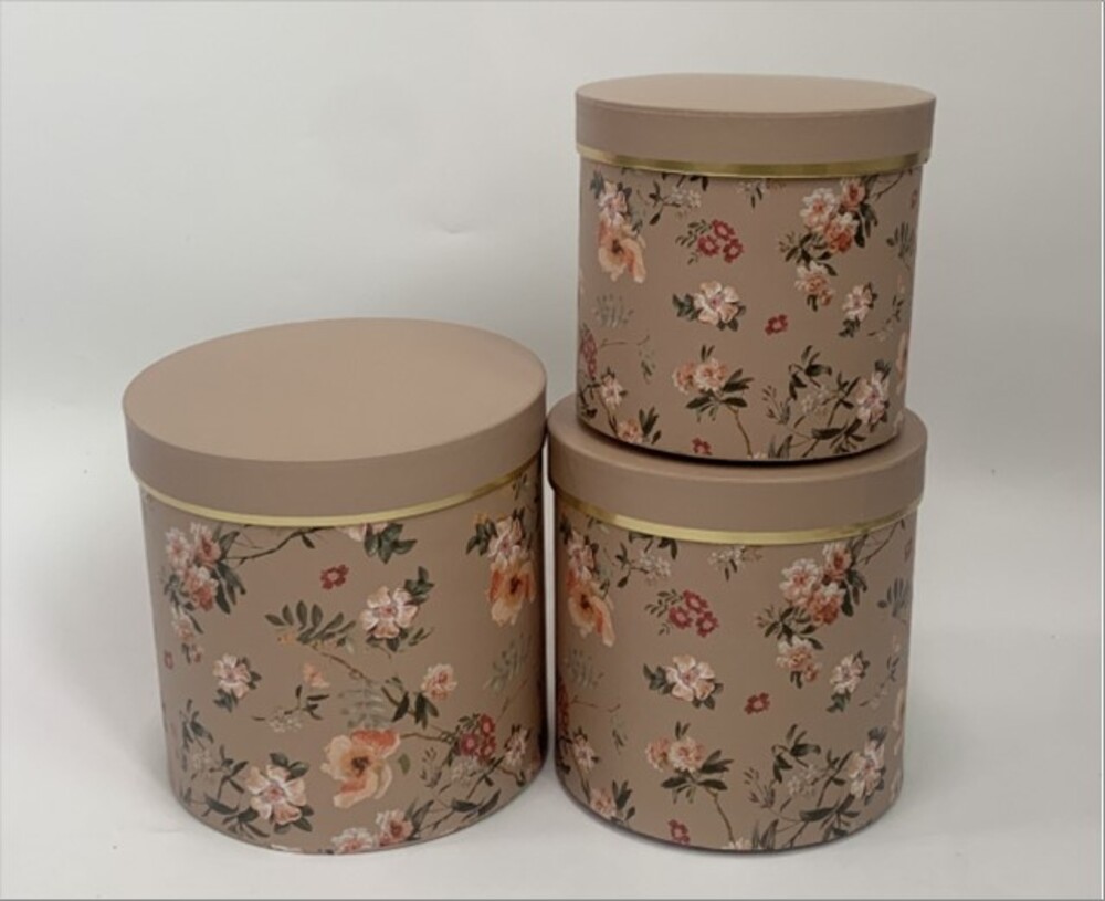 Коробка подарочная, D19,5xH19 см, D17,5xH17 см, D15,5xH15 см, набор (3 шт) Бежевый