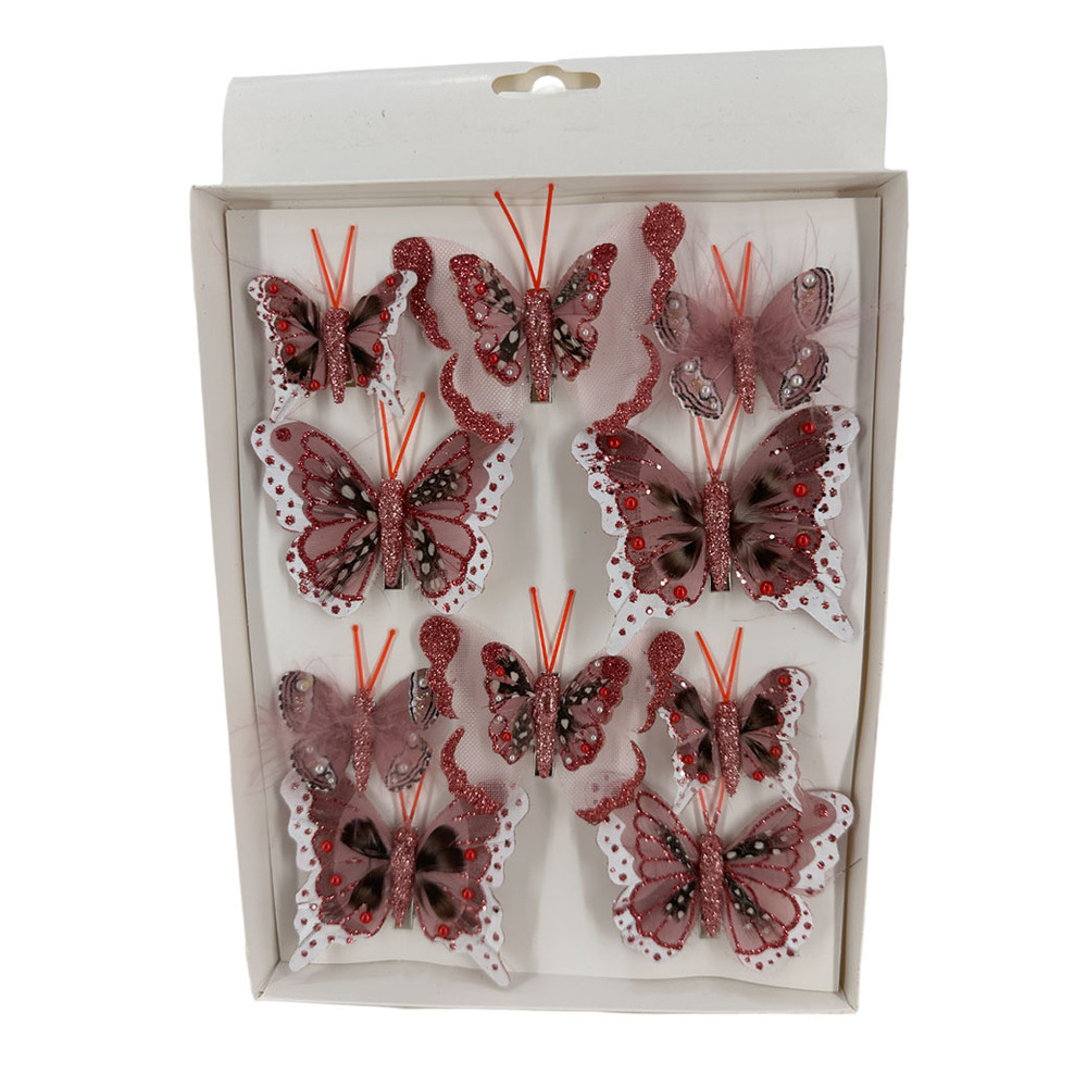 Бабочка на клипе (перо), 8 см, набор (10 шт), в асс. В ассортименте