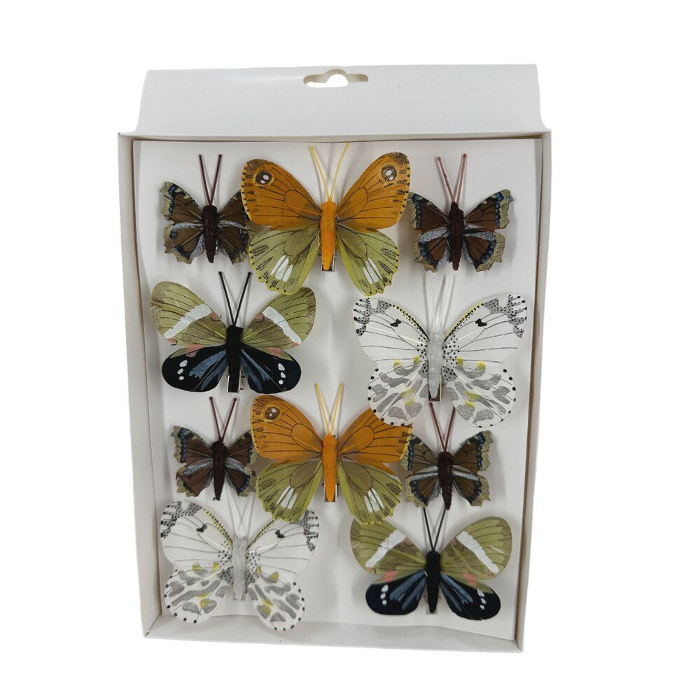 Бабочка на клипе (перо), H5-8 см, набор (10 шт), в асс. В ассортименте