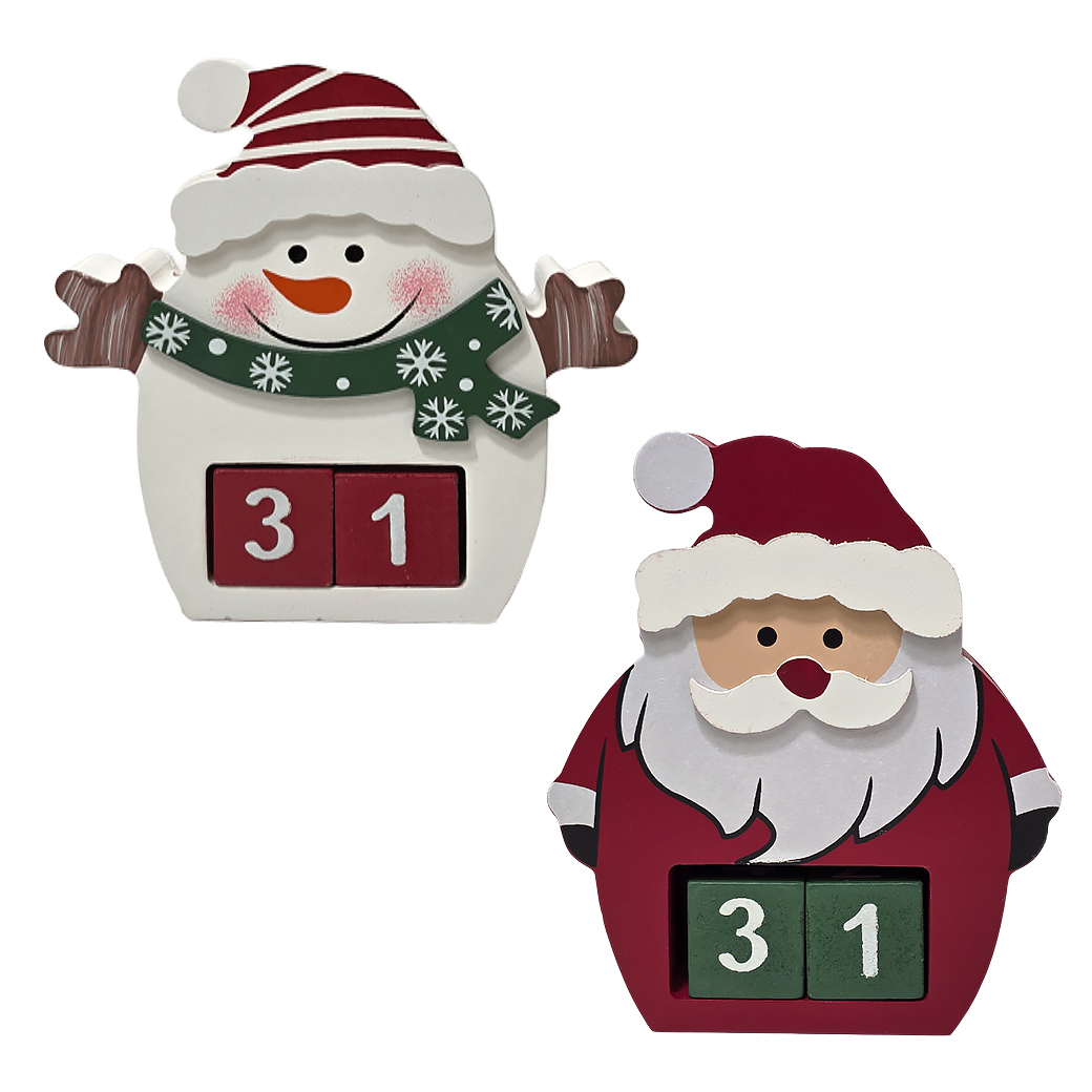 Фигура "Календарь санта, снеговик" (дерево) 15х4хH15 см, в асс. Белый-красный